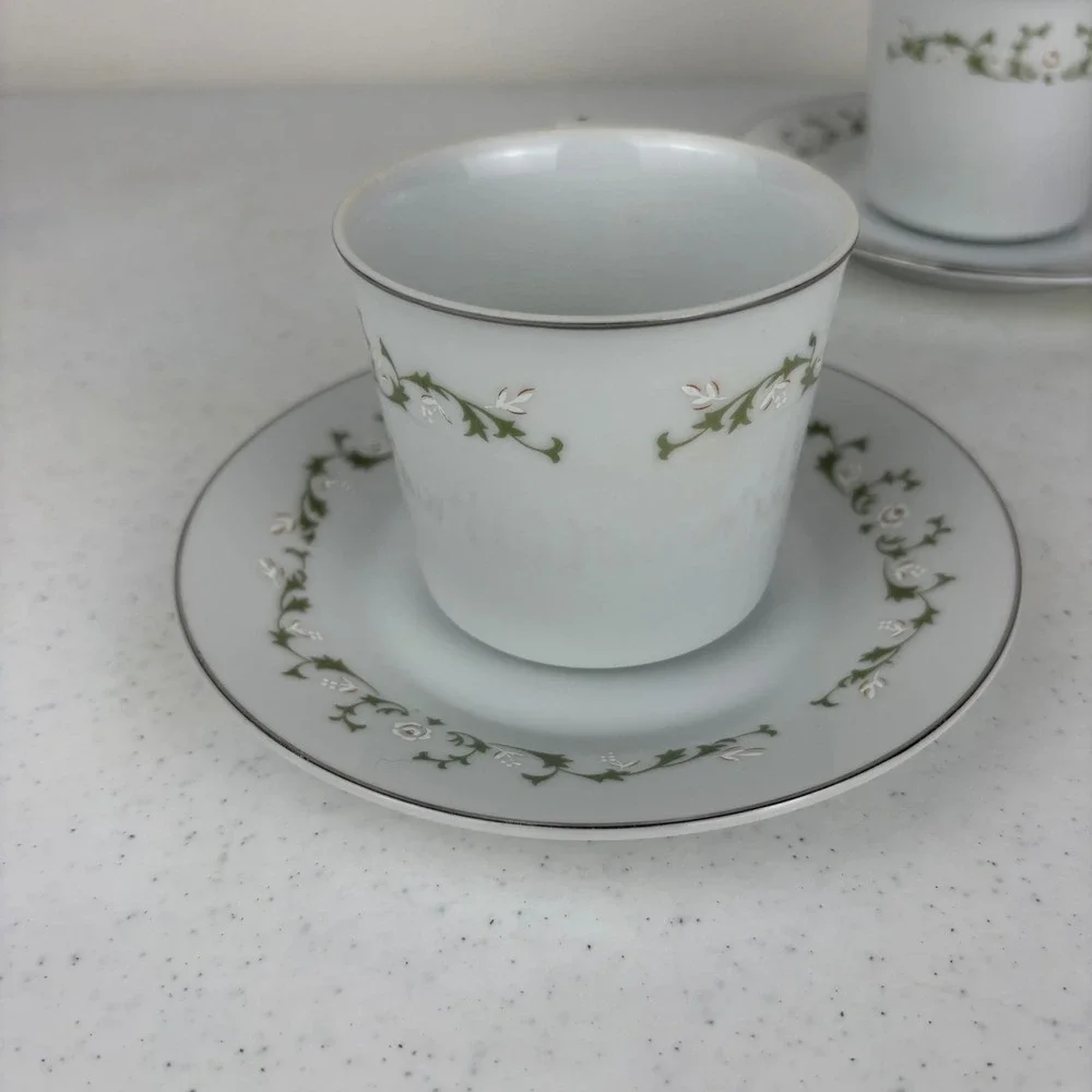 Sheffield Fine China‎ Elegance 502 Teacup and Saucer Set of 2 Japan Green Floral